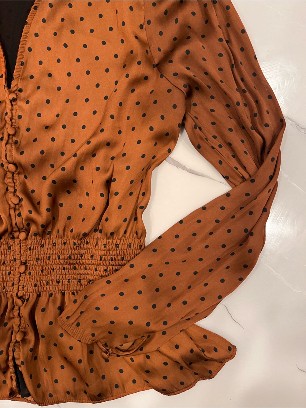 Vintage hazelnut satin polka dot blouse - Picture 4 of 7
